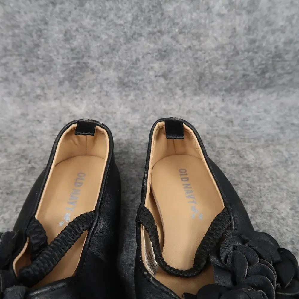 Old Navy Shoes Baby Girls 5 Mary Jane Flats Flower Black Slip On Closed Toe